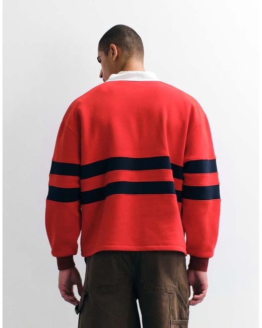 ASOS Red Oversized Rugby Sweatshirt With Contrast Panelling for men