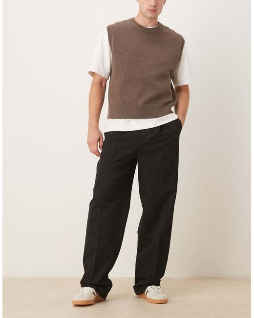 ASOS Black Smart Wide Leg Stacked Trousers With Pleats for men