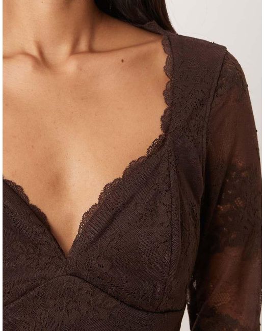 Abercrombie & Fitch Brown Sweetheart Neckline Lace Long Sleeve Top