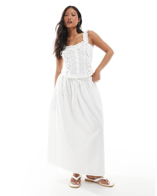 Miss Selfridge White Cotton Broderie Corset Top