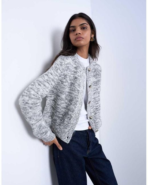 TOPSHOP Blue Knitted Salt And Pepper Cardigan