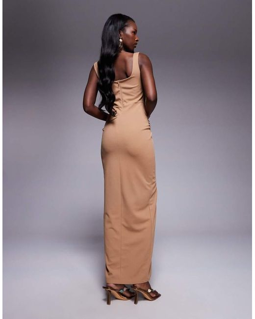 Vestito Midi A Corsetto Color Mocha Con Nodo Sul Davanti di TFNC London in Gray