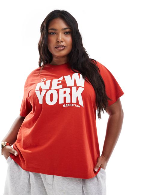 ASOS Red Asos Design Curve Regular Fit T-shirt With New York Graphic