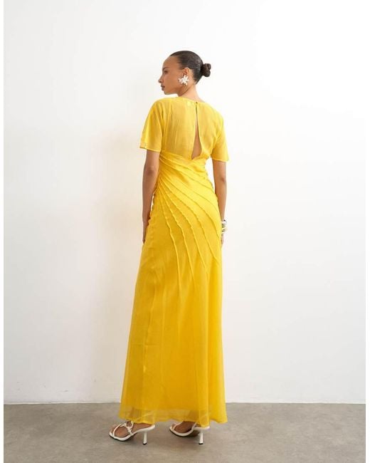 TOPSHOP Yellow Sheer Chiffon Maxi Dress With Pintuck Details