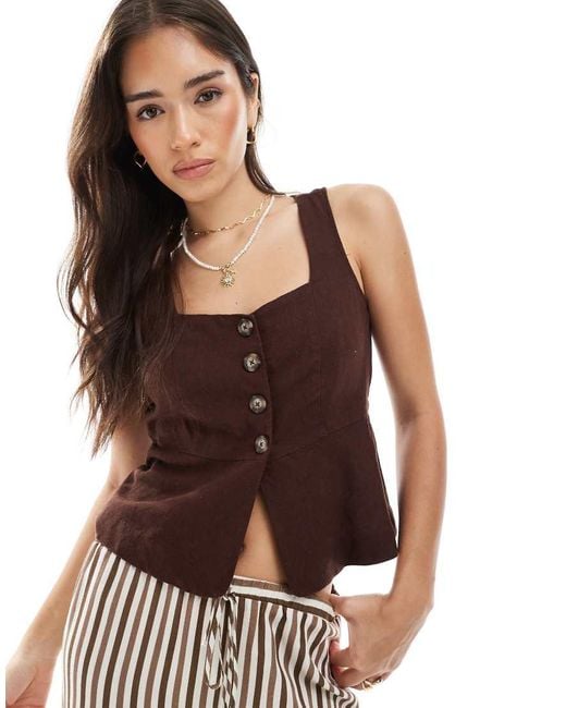 New Look Brown Peplum Linen Shell Top