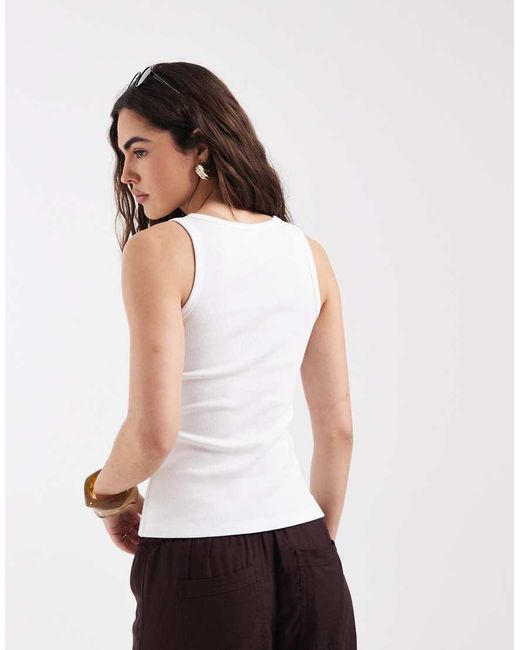 New Look White V Neck Ribbed Button Through Top
