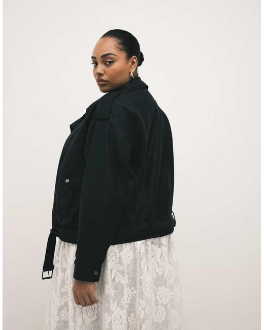 ASOS Black Asos Design Curve Oversized Leather Look Biker Jacket