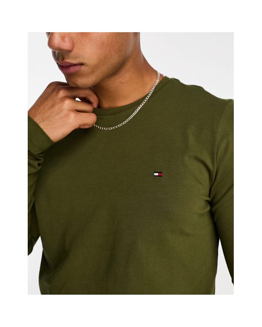 Tommy Hilfiger Green Stretch Slim Fit Long Sleeve T-shirt for men