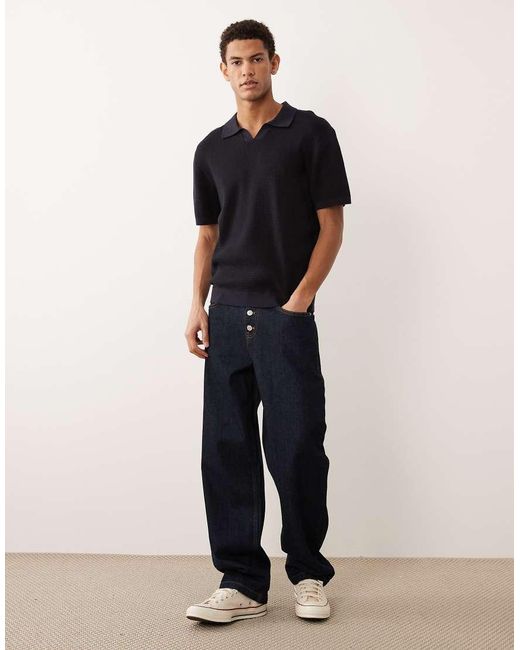 Jack & Jones Blue Premium Split Neck Knitted Top for men