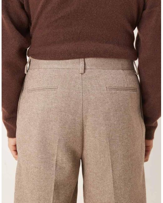 ASOS Natural Tailored Relaxed Tapered Trousers With Wool for men