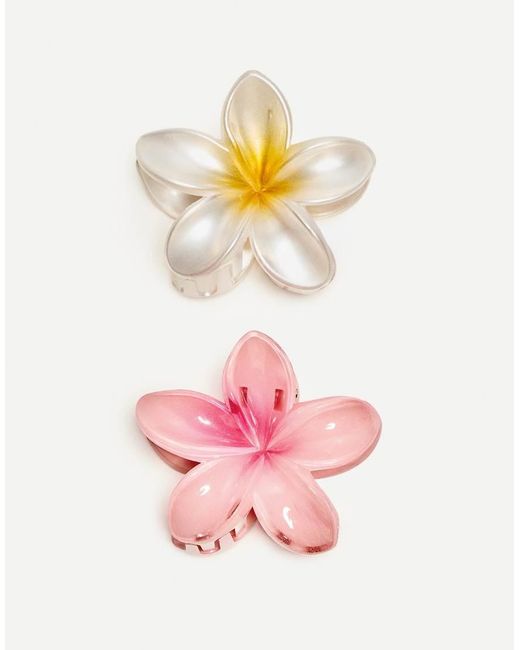 Bershka Pink 2-Pack Of Flower Hair Clips