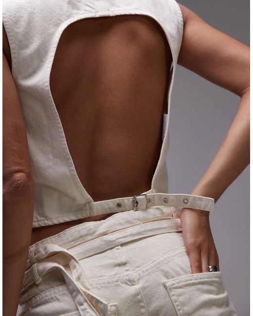 Mango Gray Featuring Kaia Gerber Seam Detail Woven Tank Top With Tie Back Detail