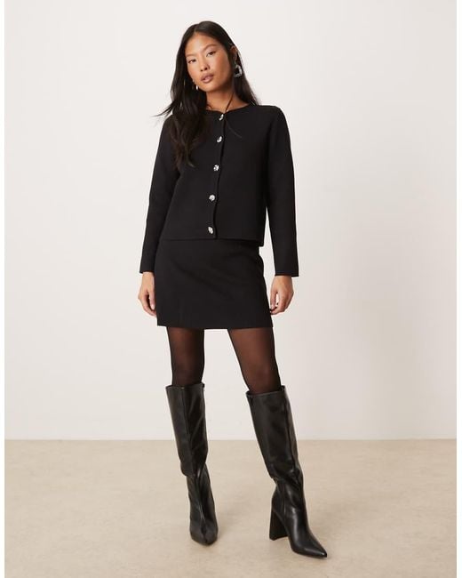 Vila Black Ribbed Cardigan With Hammered Silver Buttons