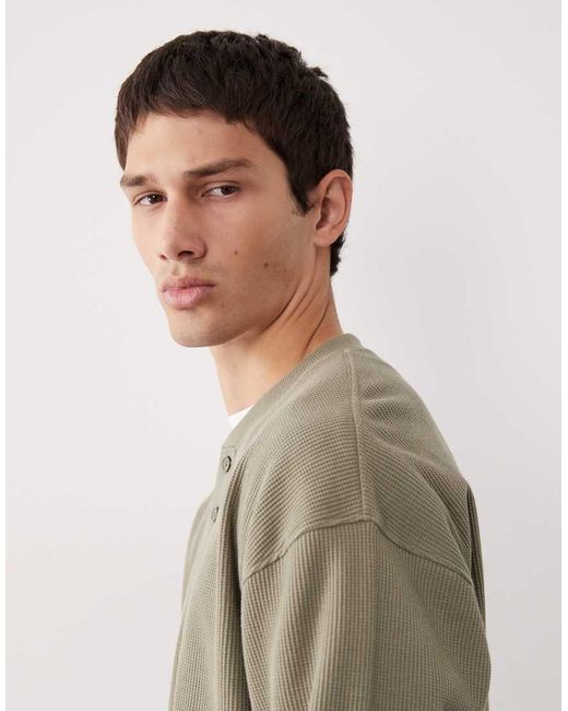 ASOS COLLECTIVE Natural Oversized Heavyweight Henley Waffle Long Sleeve T-shirt for men