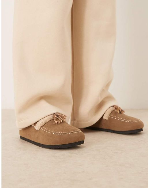 Glamorous Natural Fluffy Slip On Mules