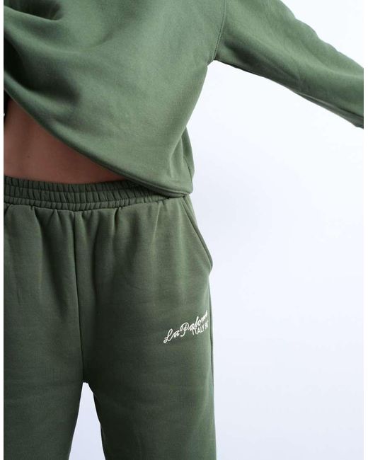 TOPSHOP Green La Paloma Embroidered Straight Leg Sweatpants