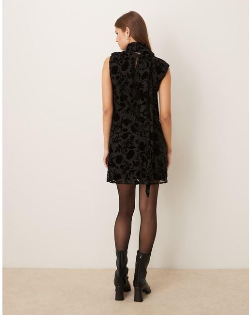 Mango Black High Neck Sleeveless Mini Dress With Jacquard Floral Detail