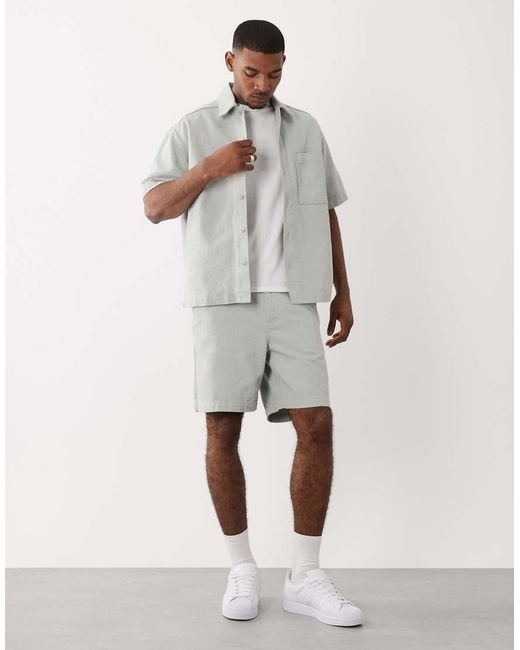 Boss Gray Denim Short Sleeve Button Up Shirt for men