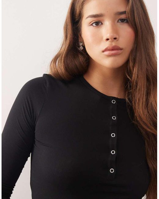 Weekday Black Long Sleeve Henley T-shirt