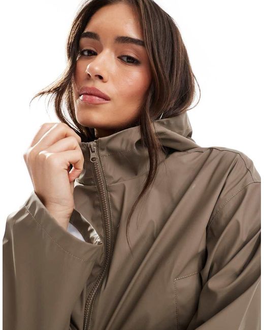 ASOS Brown Cropped Rubberised Rain Jacket With Hood