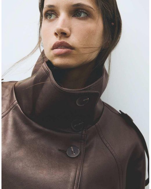 Bershka Black Short Leather Effect Trench Coat