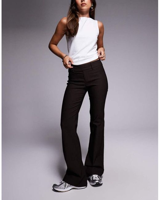 Princess Polly Brown Kinkirk Mid Rise Slim Fit Button Detail Flared Tailored Trousers