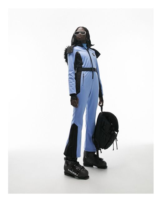Sno - tuta da sci con cintura e cappuccio con pelliccia sintetica di TOPSHOP  in Blu | Lyst