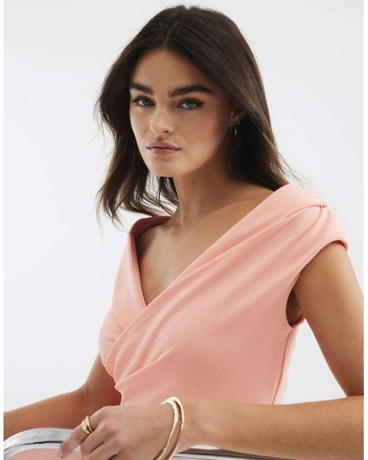 River Island Natural Asymmetric Lapel Wrap Midi Dress