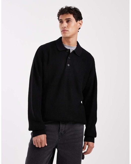 Jack & Jones Black Knitted Polo for men