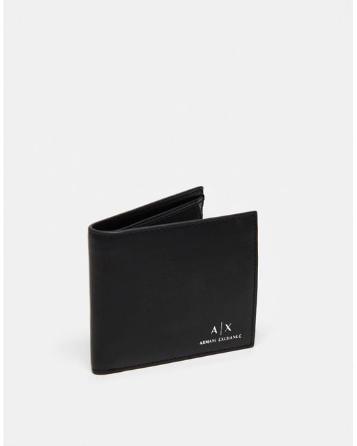 Armani Exchange Black Logo Coin Pocket Bifold Leather Wallet for men