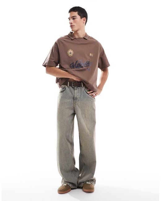 ASOS Recht Oversized Polo Met Print in het Brown voor heren