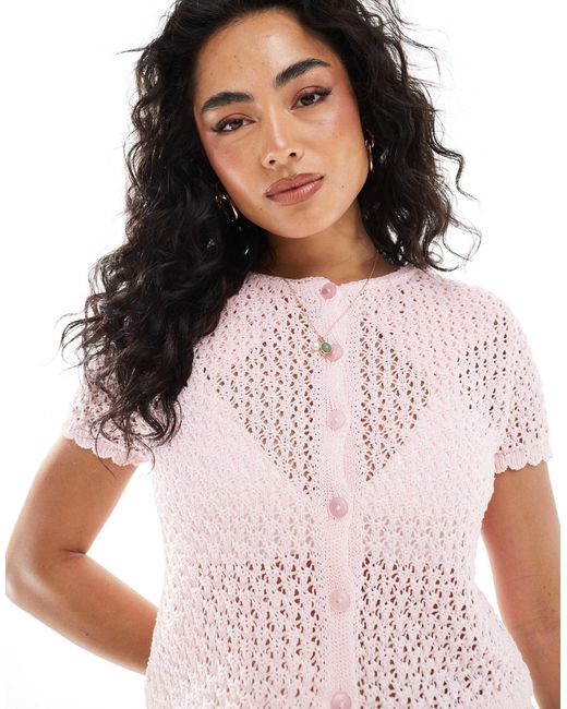 Miss Selfridge White Knitted Pointelle Short Sleeve Cardigan