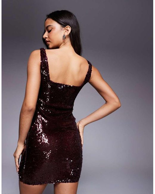 The Frolic Black Exclusive Sequin Square Neck Tie Front Mini Dress