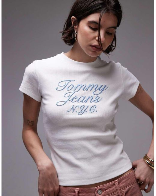 Tommy Hilfiger Blue Embroidered Swirly Logo T-Shirt