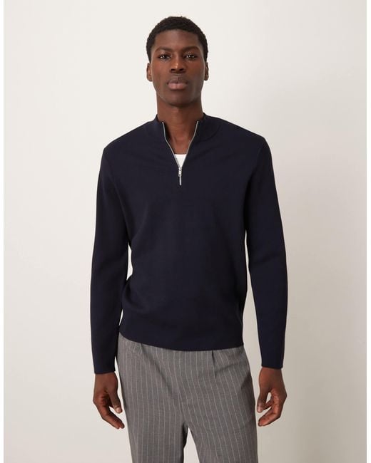 Mango Blue Quarter Zip Knitted Top for men