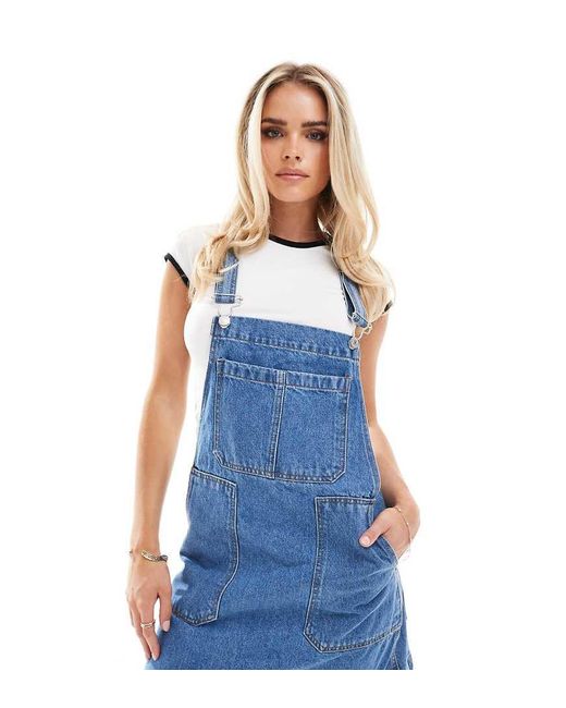 Don't Think Twice Blue Dtt Petite Lucine Denim Pinafore Dress With Pockets