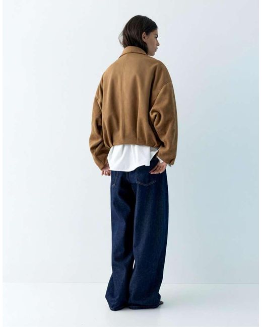 Pull&Bear Brown Faux Suede Bomber Jacket