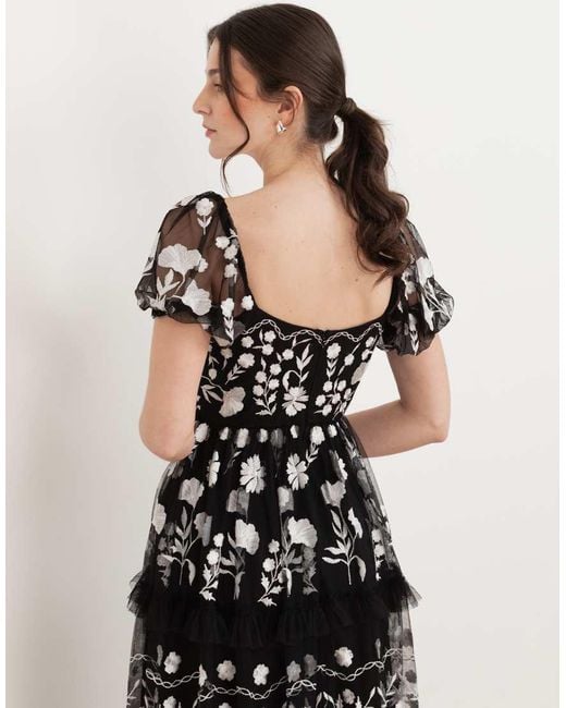 Maya White Floral Embroidered Short Sleeve Midaxi Dress