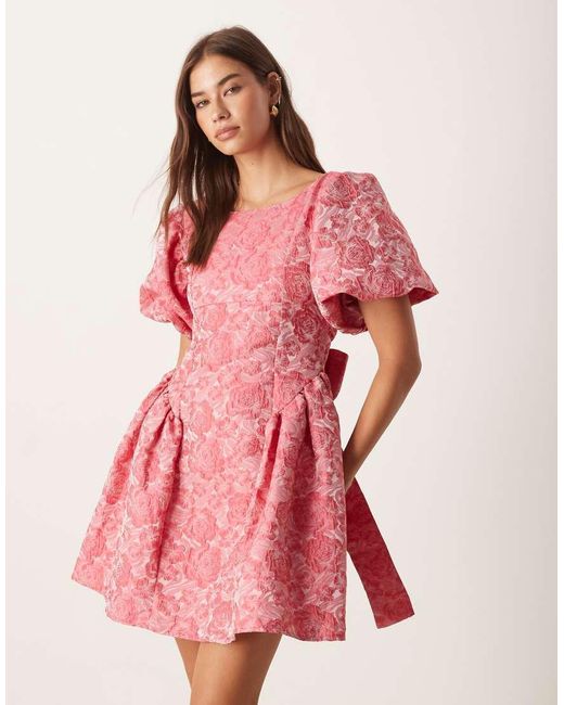 Sister Jane Pink Dream Bow Back Cinched Jacquard Mini Dress