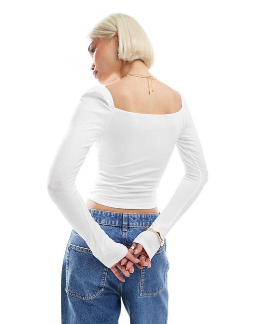 Glamorous White V-Neck Long Sleeve Top