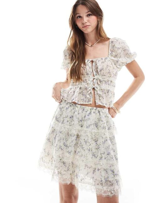 New Look White Co-Ord Lace Trim Tiered Mini Skirt