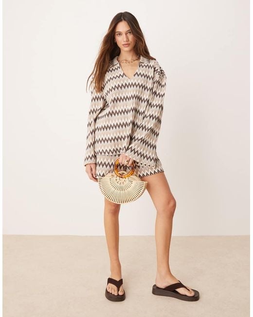 ASOS Natural Oversized Rugby Collar Top Co-ord