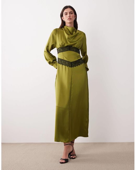 long sleeve flowy maxi dress EVE DRAPED FLOOR LENGTH DRESS – Satin Maxi Gown for Events – LAVISH main image 0