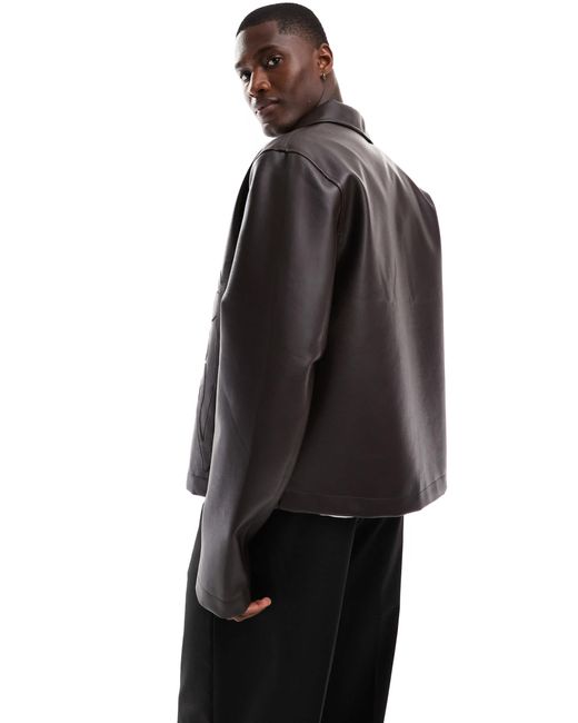 ASOS – kurze harrington-jacke aus kunstleder in Black für Herren