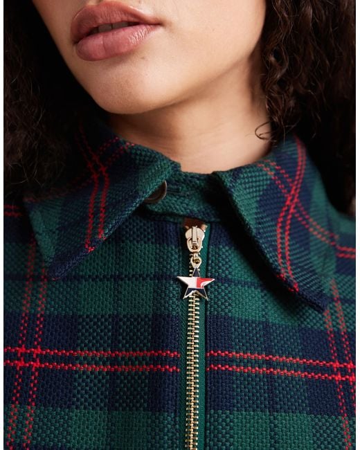 Tommy Hilfiger Blue Tommy Girl Padded Tartan Zip Up Jacket