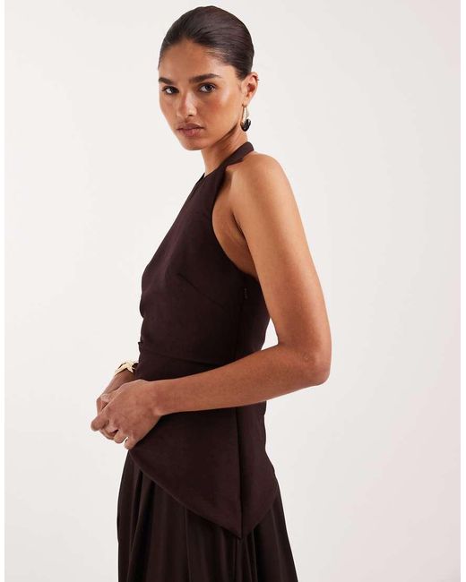 Forever New Brown Linen Blend Sleeveless Chiffon Skirt Maxi Dress