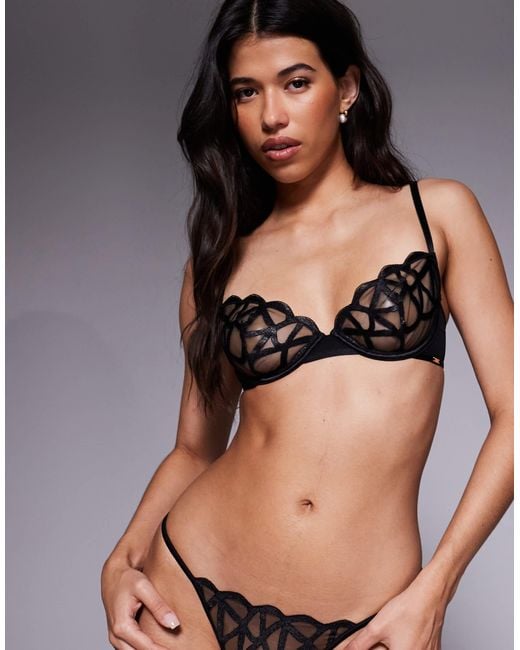 ASOS Black Simone Premium Fine Embroidery Underwired Bra With Satin Binding
