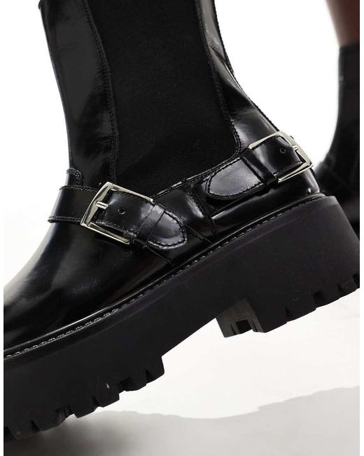 Schuh Black Ariah Chunky Buckle Ankle Boots