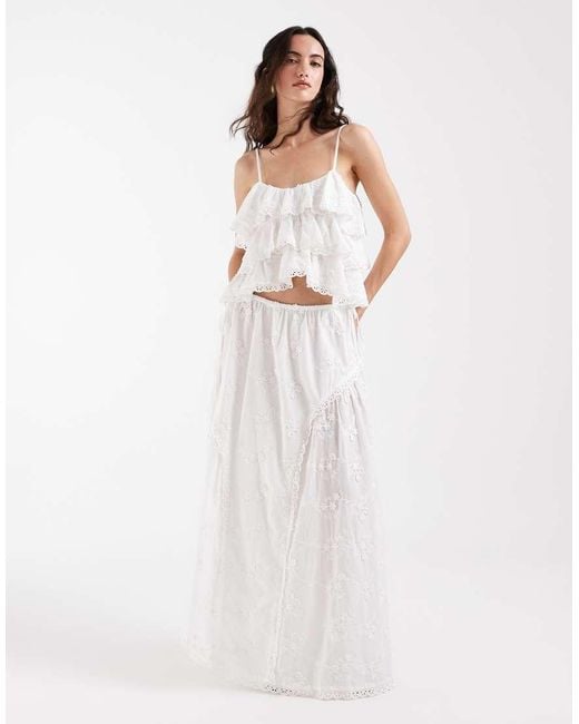 Muse Assembly White Boho Broderie Anglaise Tiered Strap Top