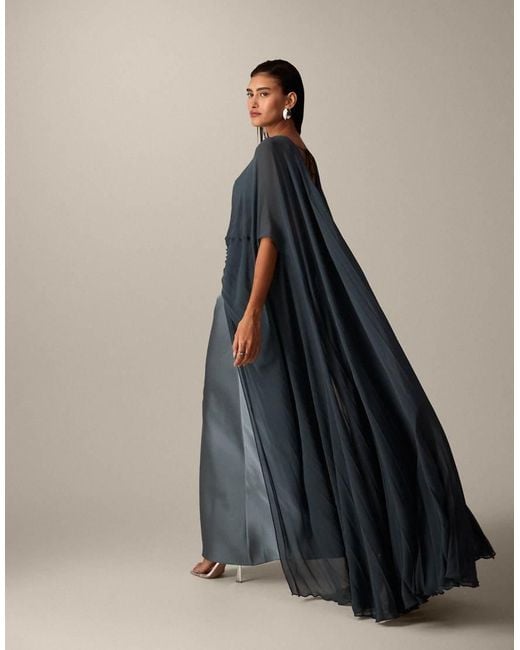 ARRANGE Blue Pleated Hybrid Maxi Cape Dress